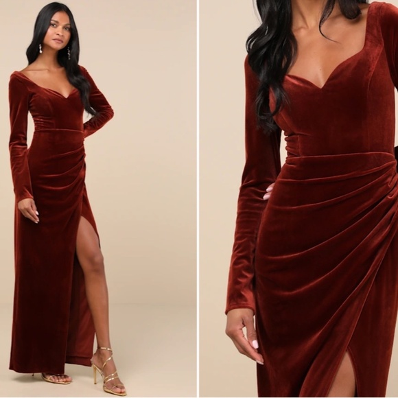 LULU's Prom Wedding Sexy Regal Sexy Romantic Elegant Velvet Maxi Dress - Picture 1 of 5